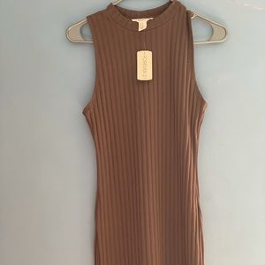 Dark grey high neck ribbed bodycon dress